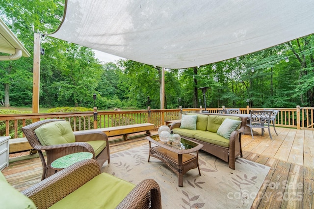 2109 Rock Springs Cir, Denver, NC 28037 - deck featuring an outdoor hangout area, view of scattered trees, and outdoor dining area