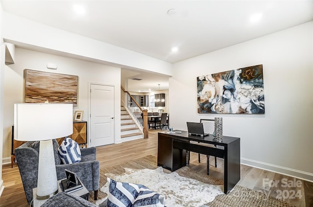 office area featuring hardwood / wood-style flooring