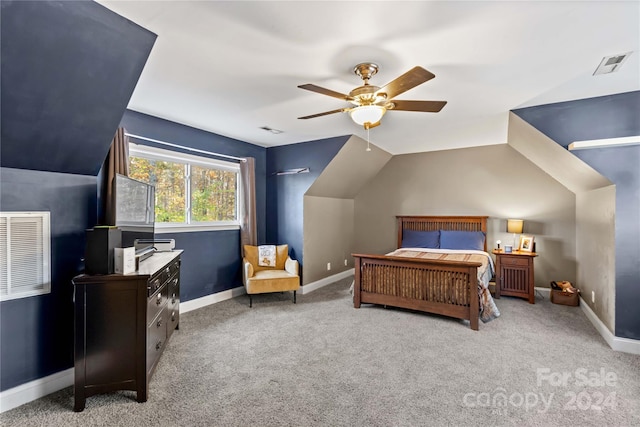 169 Rimmer Farm Rd, Troutman, NC 28166 - bedroom with carpet floors, lofted ceiling, baseboards, and ceiling fan