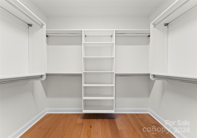 walk in closet with light hardwood / wood-style floors