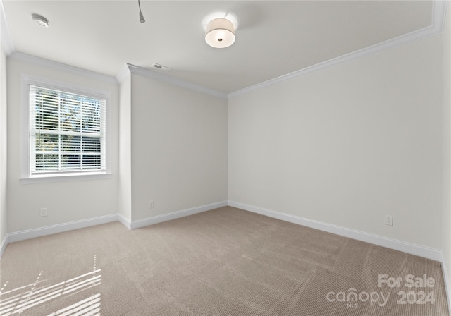 carpeted empty room with ornamental molding