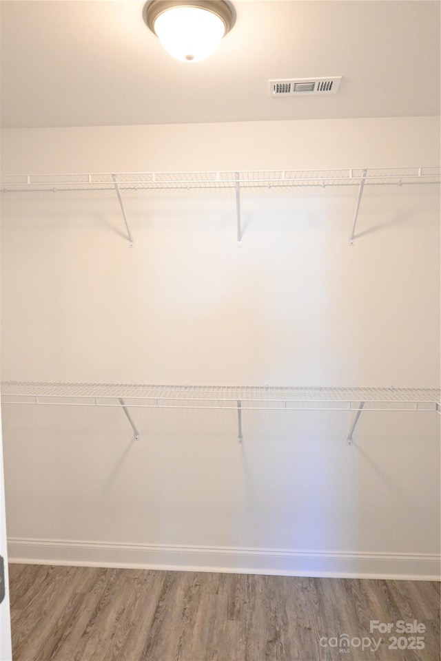 walk in closet with hardwood / wood-style floors