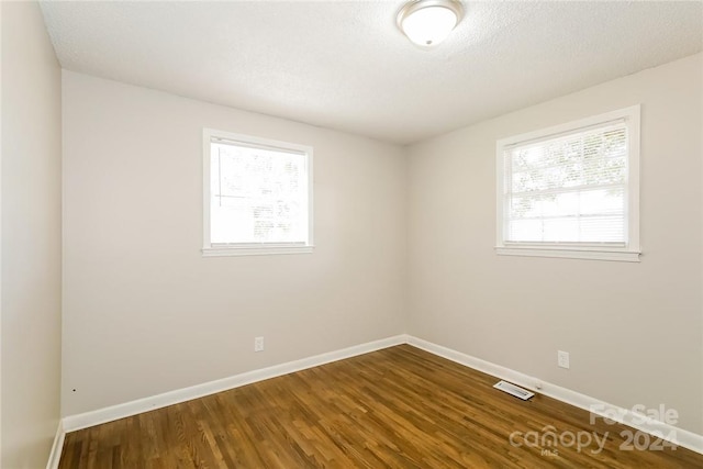 empty room featuring hardwood / wood-style floors, a wealth of natural light, and a textured ceiling