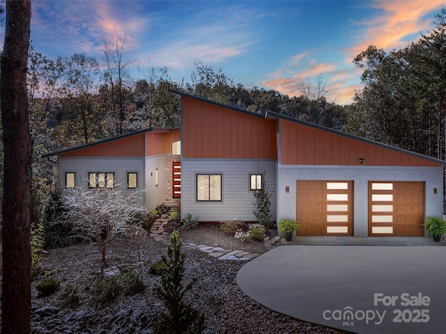 contemporary home with a garage