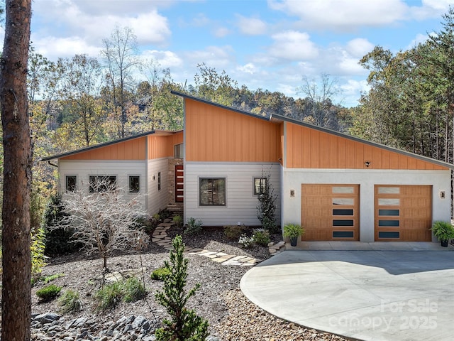 contemporary home featuring a garage