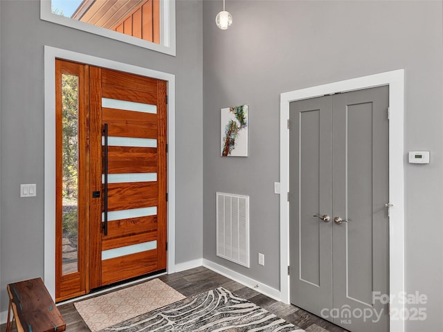 foyer entrance with dark wood-type flooring