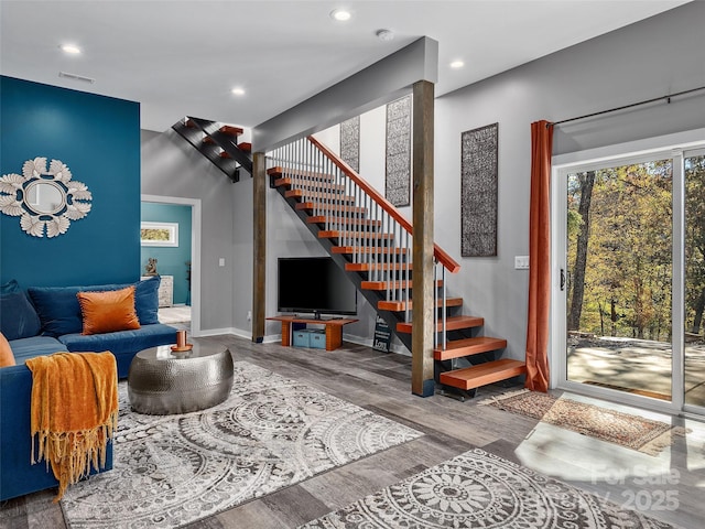 living room with hardwood / wood-style floors