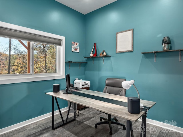 office area with hardwood / wood-style flooring