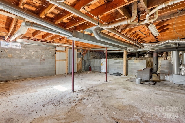 basement with water heater