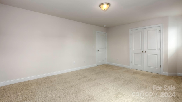 unfurnished bedroom with carpet floors and a closet