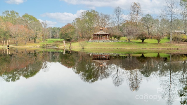 property view of water featuring a gazebo