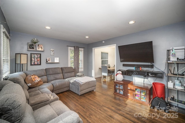 living room featuring dark hardwood / wood-style floors