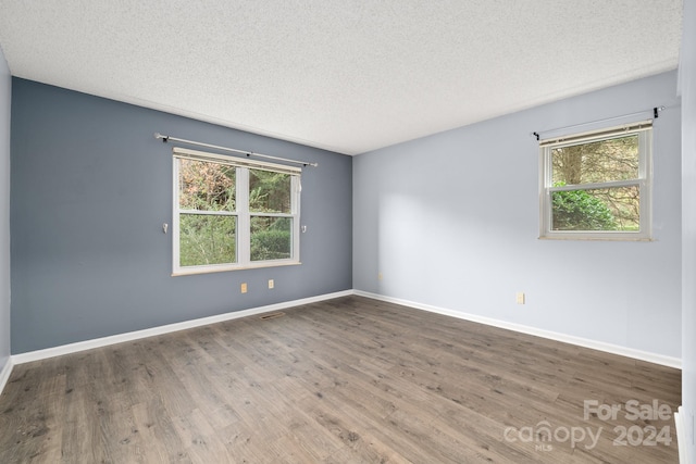 empty room featuring hardwood / wood-style floors, plenty of natural light, and a textured ceiling