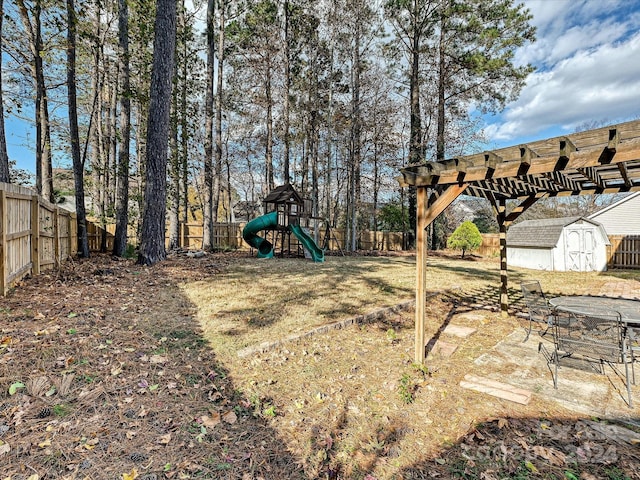 view of yard with a playground