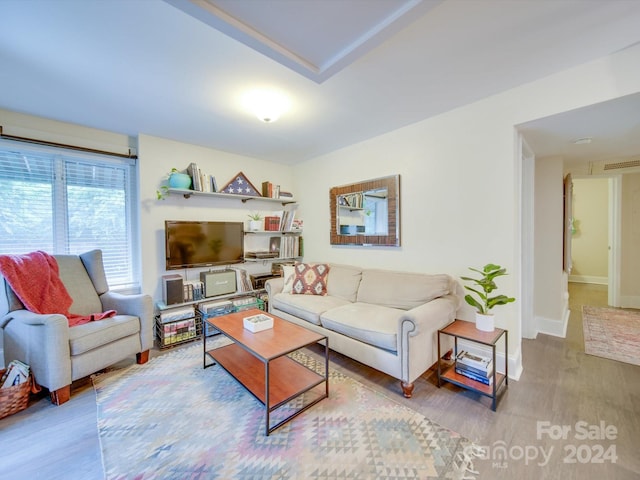 living room with hardwood / wood-style flooring