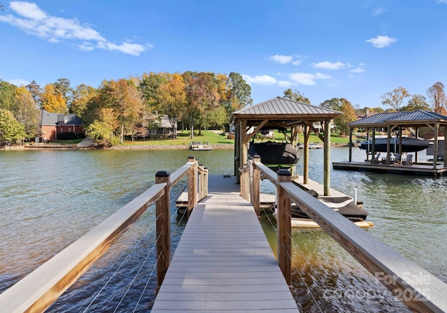 dock area with a water view