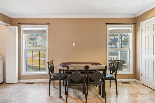 dining area featuring plenty of natural light and ornamental molding