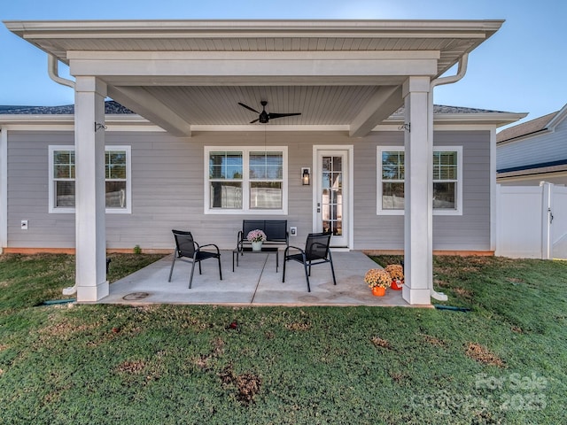 view of patio / terrace featuring ceiling fan and an outdoor hangout area