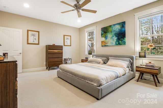 bedroom featuring carpet and ceiling fan