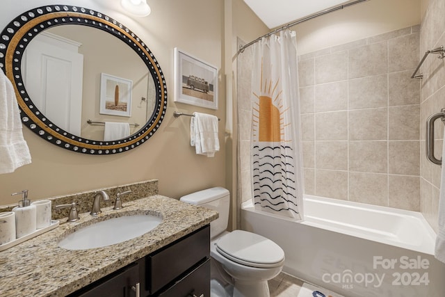 full bathroom featuring shower / tub combo, vanity, and toilet