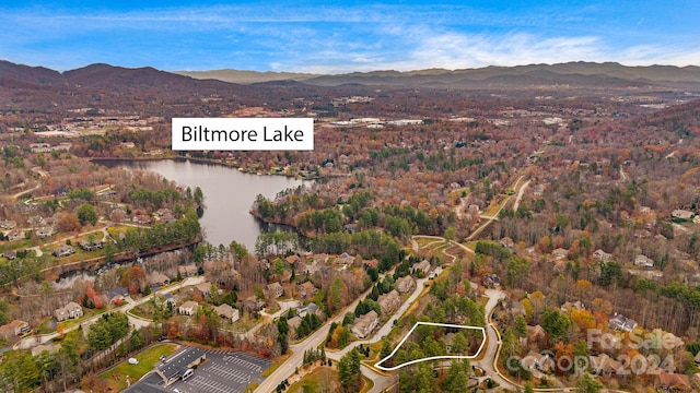 birds eye view of property with a water and mountain view