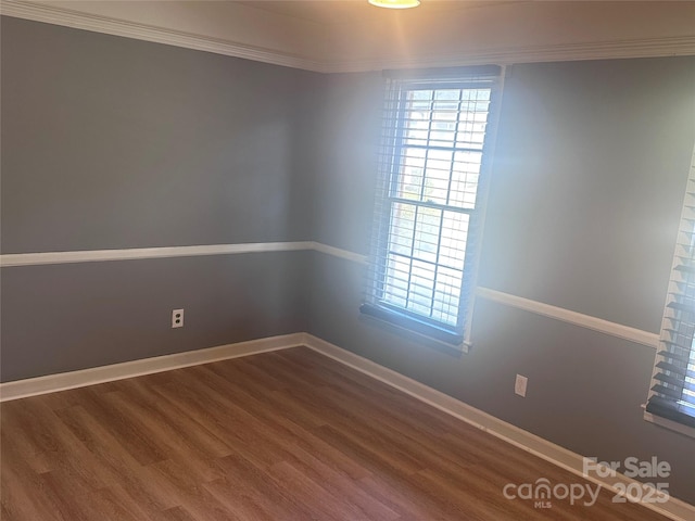 spare room with crown molding and hardwood / wood-style floors