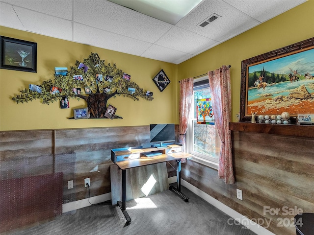 office featuring a drop ceiling and carpet