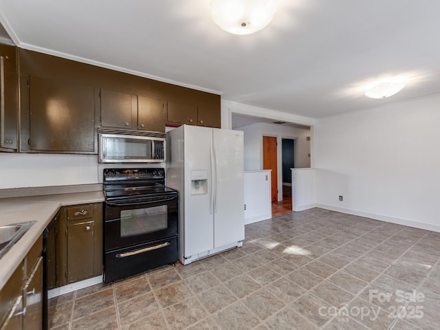 kitchen with dark brown cabinets and black appliances