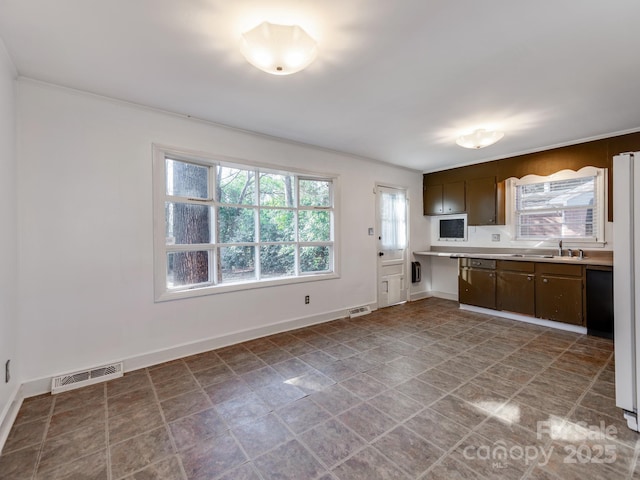 kitchen with dark brown cabinetry and sink