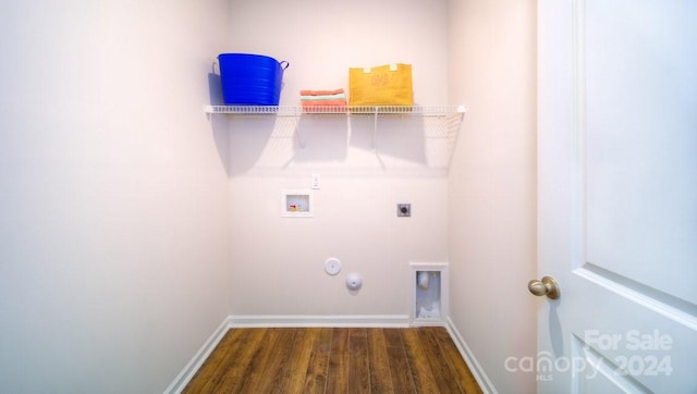 washroom with hookup for a washing machine, dark hardwood / wood-style flooring, gas dryer hookup, and electric dryer hookup