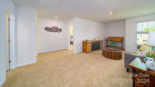 sitting room with light carpet