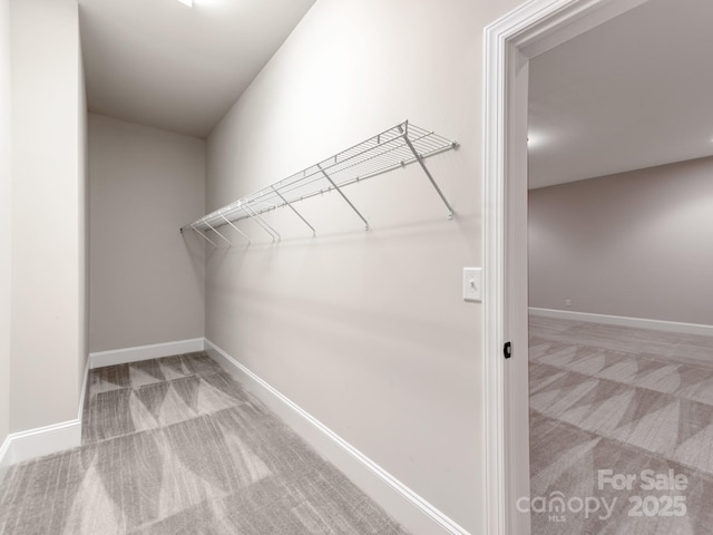 spacious closet with light colored carpet