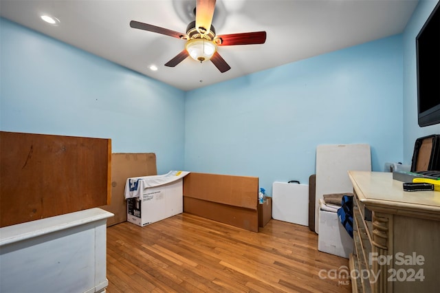 miscellaneous room featuring light wood-type flooring and ceiling fan