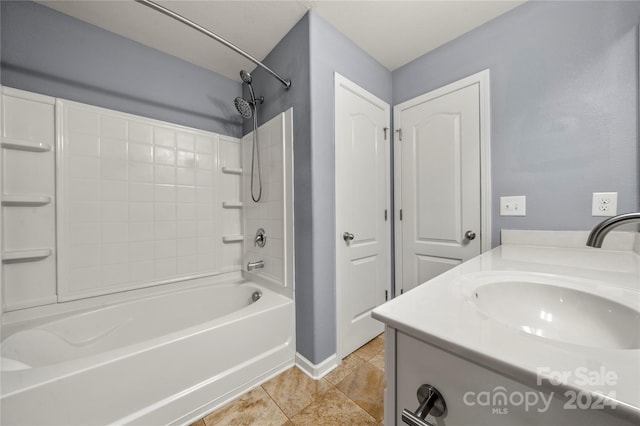 bathroom featuring shower / bathing tub combination, tile patterned flooring, and vanity