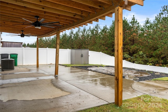 view of patio with central AC and ceiling fan