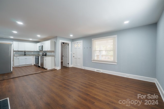 unfurnished living room with sink and dark hardwood / wood-style floors