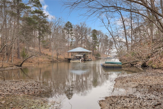 property view of water with a boat dock