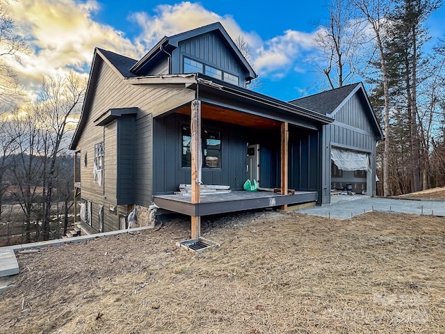 exterior space with a garage