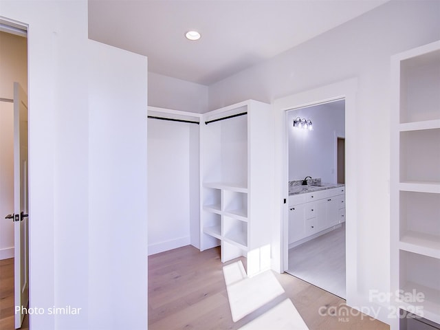 spacious closet featuring light wood-type flooring