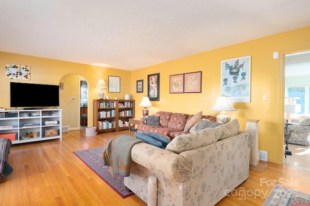 living room featuring light wood-type flooring