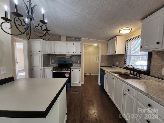 kitchen featuring white cabinets, dark hardwood / wood-style floors, electric stove, and sink