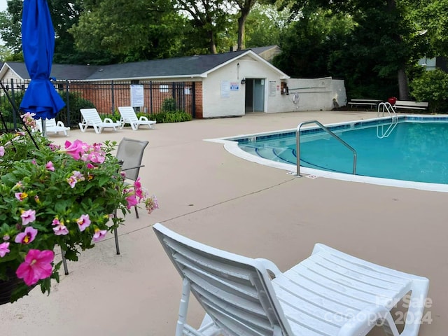 view of swimming pool with a patio area