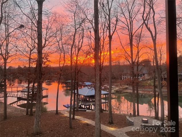 property view of water with a boat dock