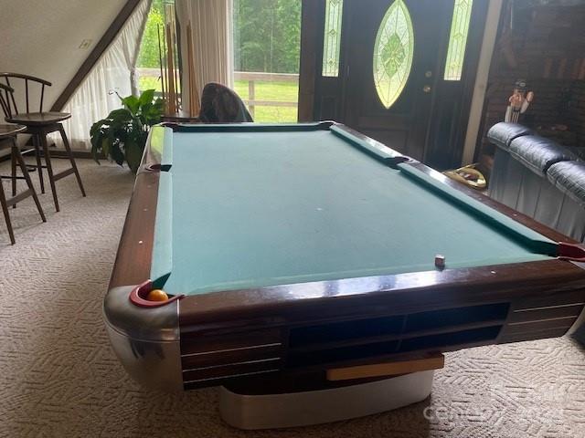 recreation room featuring carpet floors and pool table