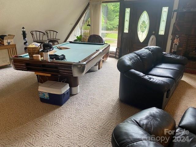 playroom with carpet floors and pool table