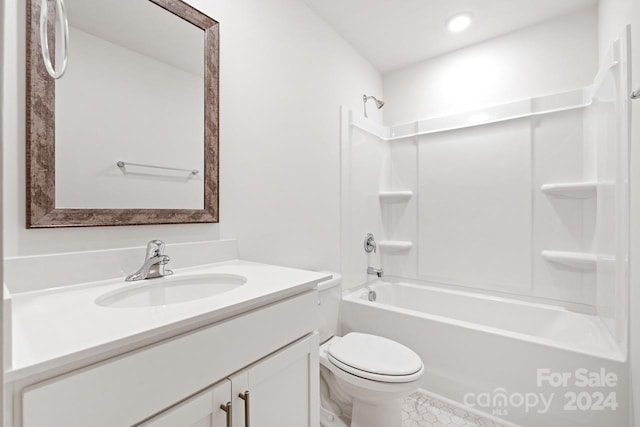 full bathroom with vanity, shower / bath combination, and toilet