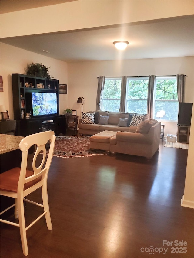 living room with healthy amount of natural light and wood finished floors