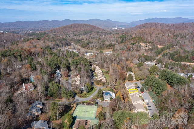 birds eye view of property featuring a mountain view