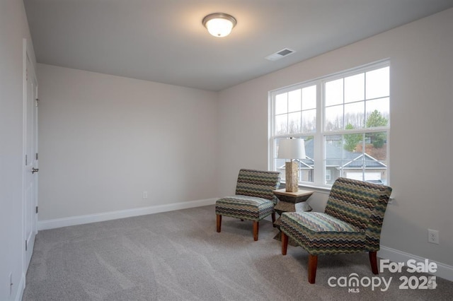 living area with carpet flooring