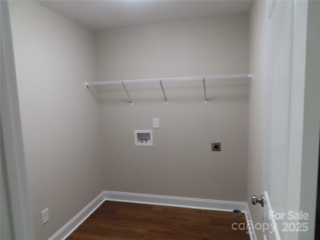 laundry area featuring dark hardwood / wood-style flooring, hookup for a washing machine, and electric dryer hookup